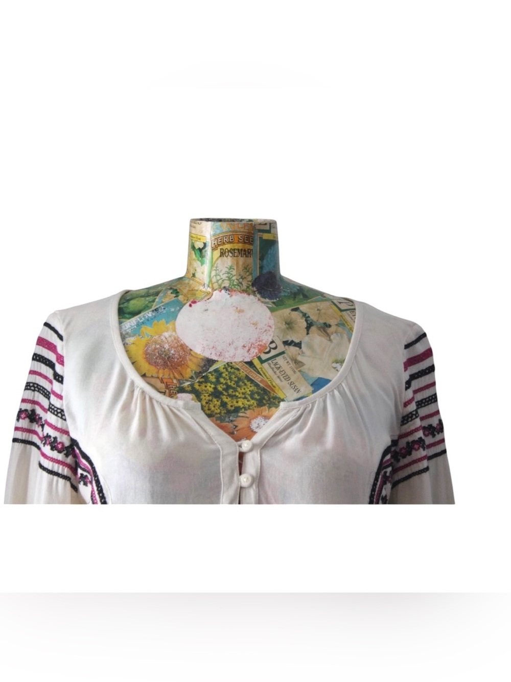 American Eagle Bohemian Flowy Sleeve Peasant Embroidered Summer Top Sz Small - Picture 3 of 10